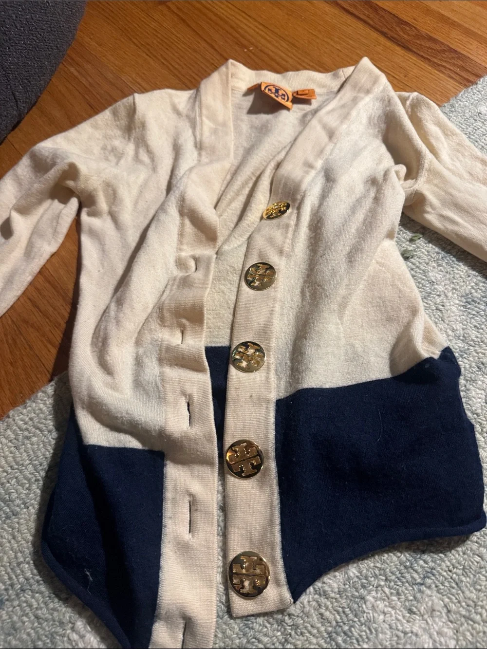 Tory Burch Cream Crewneck Wool Sweater with statement buttons!